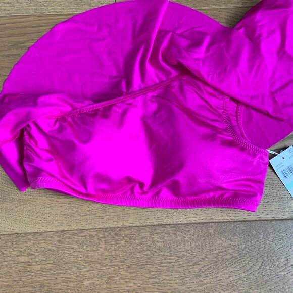 Trina Turk Monaco Ruffle Bandeau One Shoulder Swim Bikini Top Hot Pink Size 8 - Picture 3 of 8